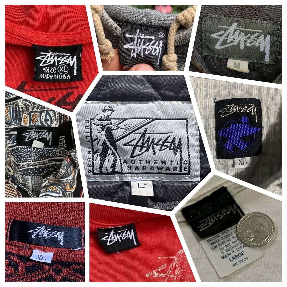 Stüssy vintage tag reference collage